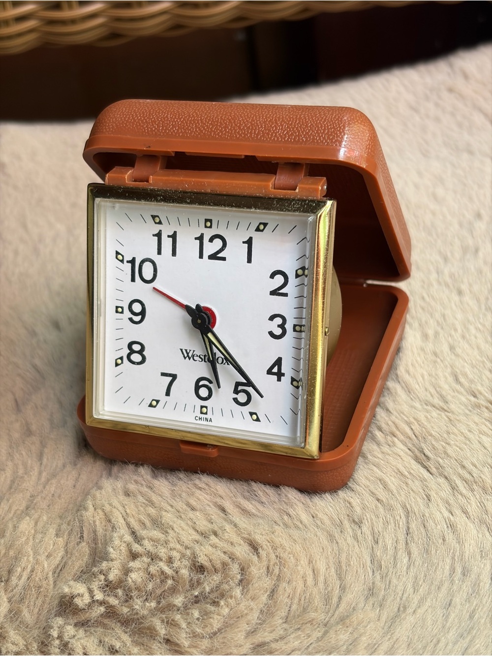 Vintage WESTCLOX Wind-Up Travel Alarm Clock in Brown Case